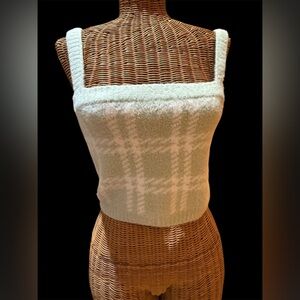 Kendall & Kylie Green & White Plaid Fuzzy Knit Cropped Tank Top Women’s …